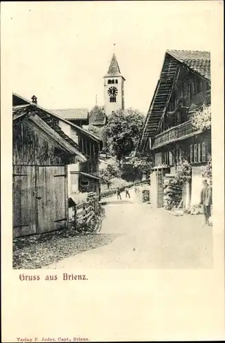 Ak Brienz Kanton Bern, Strassenpartie, Kirche