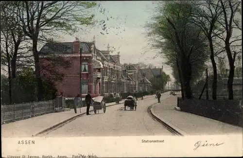 Ak Assen Drenthe Niederlande, Stationsstraat