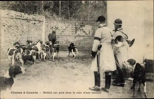 Ak Chasse à Courre, Hallali sur pied, Cour d'une Maison, Jäger, Hirsch