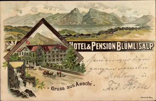 Litho Aeschi bei Spiez Kanton Bern, Hotel Pension Blümlisalp, Panorama