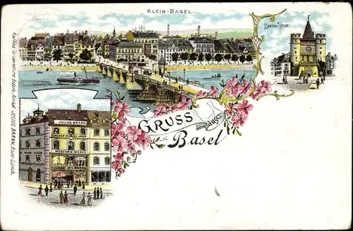 Litho Bâle Basel Stadt Schweiz, Klein Basel, Spalentor, Geschäftshaus Julius Brann