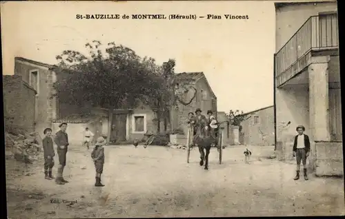 Ak Saint Bauzille de Montmel Hérault, Plan Vincent