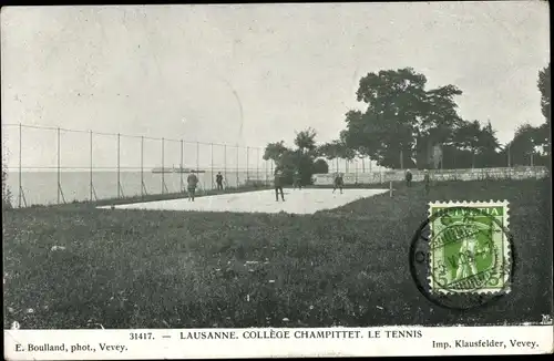 Ak Lausanne Kt. Waadt Schweiz, Collège Champittet, Le Tennis, Tennisplatz