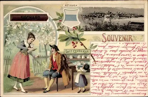 Litho Zoug Zug Stadt Schweiz, Gesamtansicht, Suchard Lait Condense