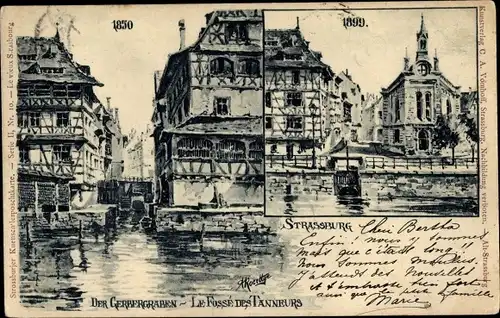 Künstler Ak Strasbourg Straßburg Elsass Bas Rhin, Gerbergraben, Fossé des Tanneurs, 1850, 1899