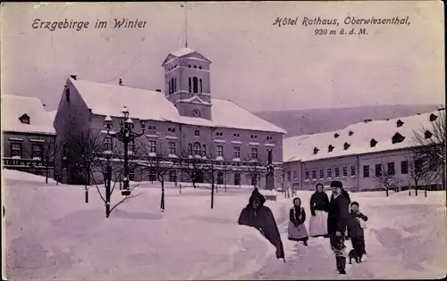 Ak Oberwiesenthal im Erzgebirge, Hotel Rathaus, Winter