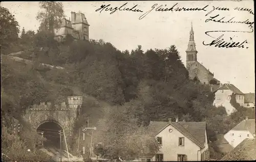 Foto Ak Pfäffikon Kt Zürich Schweiz, Teilansicht, Kirche, Tunneleinfahrt