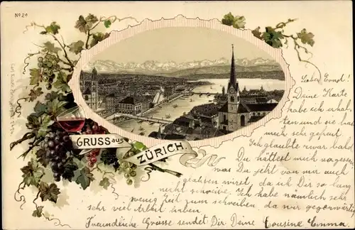 Passepartout Litho Zürich Stadt Schweiz, Panorama, Wein