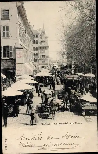 Ak Genève Genf Schweiz, Le Marché aux fleurs, Blumenmarkt