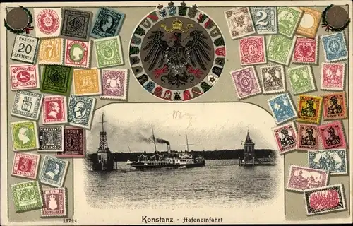 Wappen Briefmarken Ak Konstanz am Bodensee, Hafeneinfahrt, Dampfer