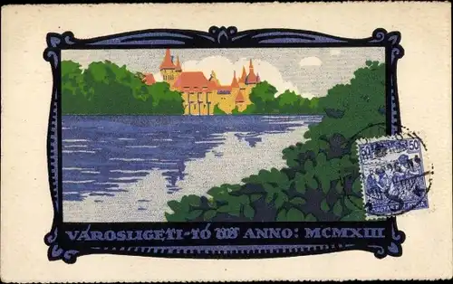 Ak Budapest Ungarn, Városliget, Stadtwäldchen, Teich