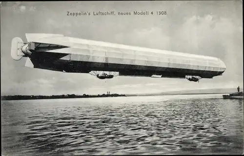 Ak Zeppelin's Luftschiff LZ 4 neues Modell, Über dem Bodensee, 1908