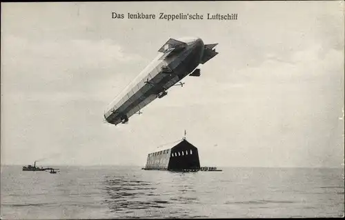 Ak Das lenkbare Zeppelin'sche Luftschiff, Luftschiffhalle auf dem Bodensee