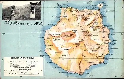 Landkarten Ak Gran Canaria Kanarische Inseln, Frauen in Landestracht