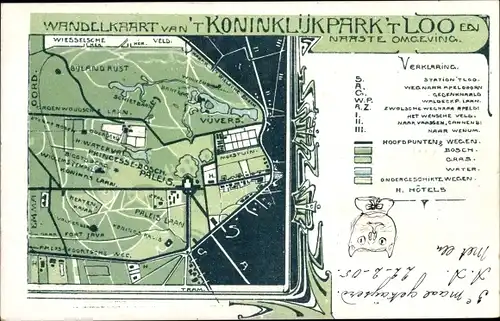 Ak Apeldoorn Gelderland, Paleis Het Loo, Wandelkaart van 't Koninklijk Park