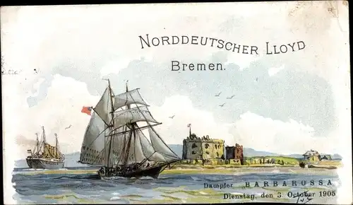 Künstler Ak von Eckenbrecher, Themistokles, Dampfer Barbarossa, Norddeutscher Lloyd Bremen, 1905