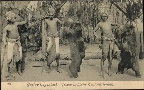 Ak Gustav Hagenbeck, Groote indische Tentoonstelling, Inder mit Tanzbären