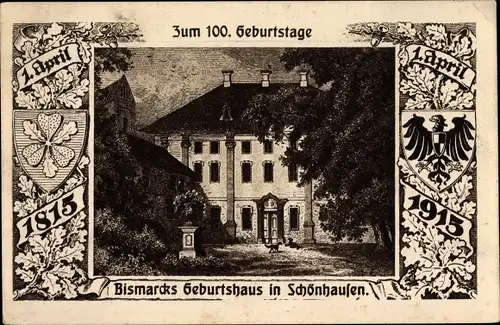 Ak Schönhausen Elbe Sachsen Anhalt, Geburtshaus Bismarcks, Anlässlich d. 100 Geburtstages