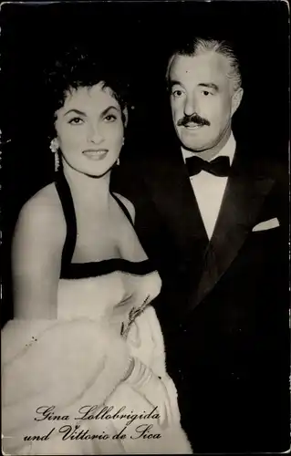 Ak Schauspieler Gina Lollobrigida und Vittorio de Sica, Portrait, Liebe Brot und Eifersucht