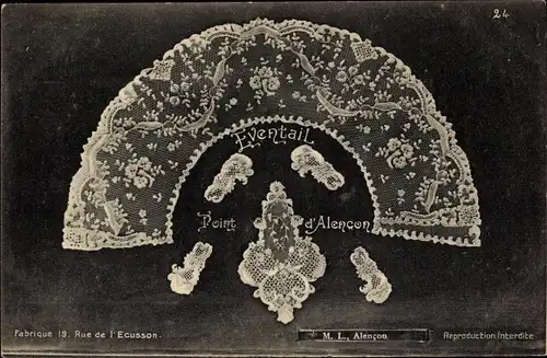 Ak Eventail, Point d'Alencon, Klöppelwerk