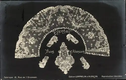 Ak Eventail, Point d'Alencon, Klöppelwerk