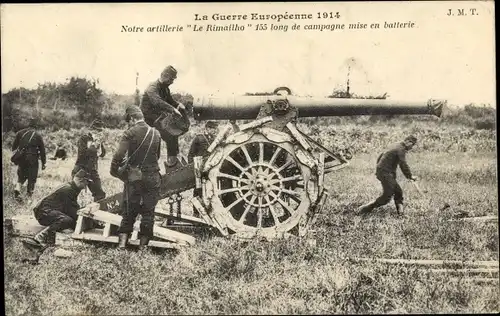 Ak Notre artillerie Le Rimailho 155 long de campagne mise en batterie, I WK