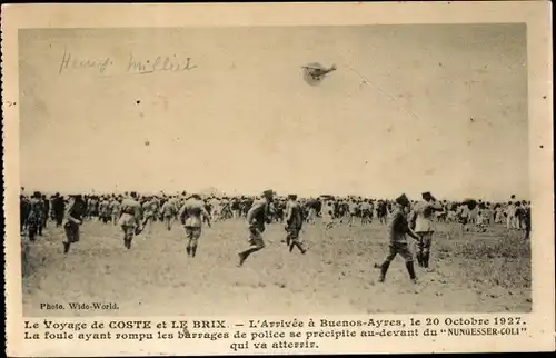 Ak Buenos Aires Argentinien, Le Voyage de Coste et le Brix, L'Arrivee, Flugzeug, 1927