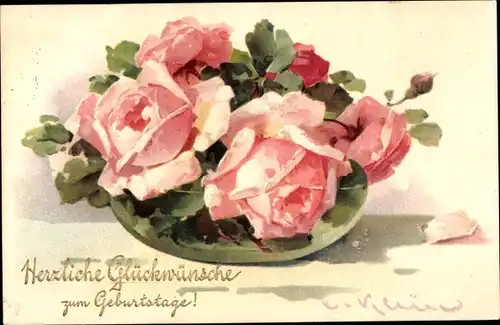 Künstler Ak Klein, C., Glückwunsch Geburtstag, Rosen