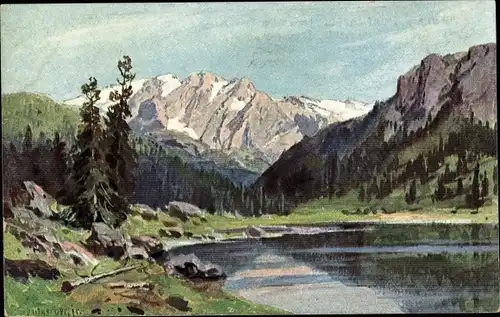 Künstler Ak Splitgerber, Gebirgslandschaft, See