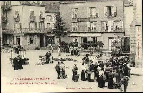 Ak Plombières les Bains Lothringen Vosges, Place du Marché a 6 heures du matin, Café