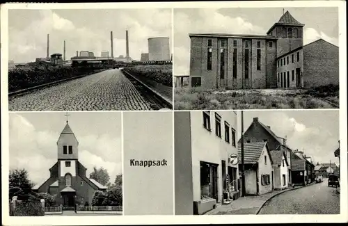Ak Knapsack Hürth Nordrhein Westfalen, Kirche, Fabrik, Straßenpartie, Geschäft