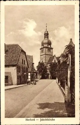 Ak Herford in Westfalen, Jakobikirche, Straßenpartie