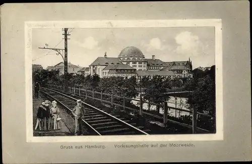 Passepartout Ak Hamburg Rotherbaum, Vorlesungshalle auf der Moorweide, Bahnstrecke