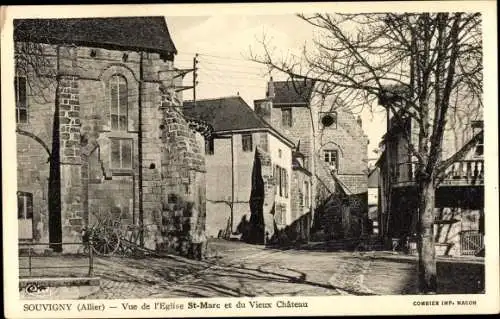 Ak Souvigny Allier, Vue de l'Eglise St. Marc et du Vieux Chateau