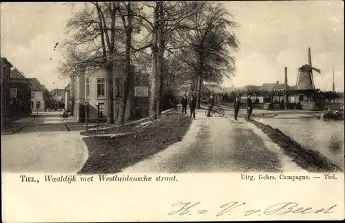 Ak Tiel Gelderland, Waaldijk met Westluidensche straat, Windmühle