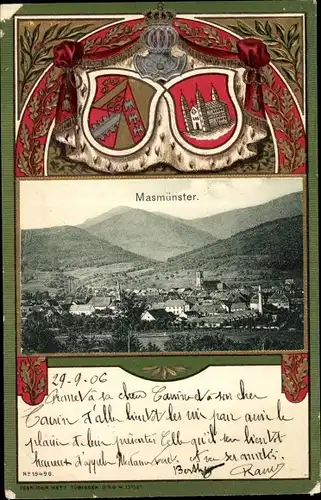 Ak Masevaux Masmünster Elsass Haut Rhin, Ort, Wappen, Krone