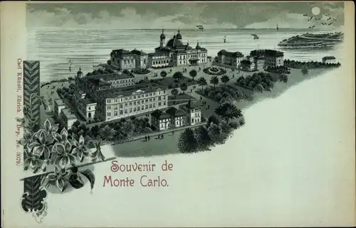 Mondschein Litho Monte Carlo Monaco, Gesamtansicht, Veilchen