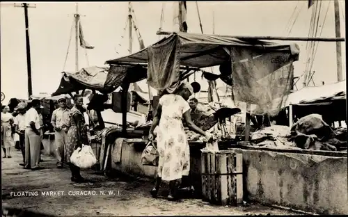 Ak Curaçao, Floating Market, Marktstände auf Booten