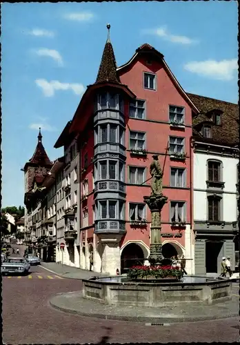 Ak Schaffhausen am Rhein Schweiz, Metzgerbrunnen am Fronwagplatz