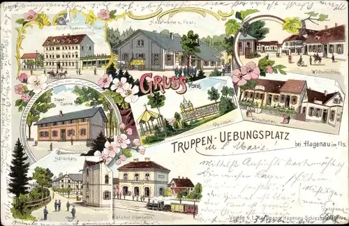 Litho Haguenau Hagenau Elsass Bas Rhin, Truppenübungsplatz, Hauptwache, Post, Wirtschaften