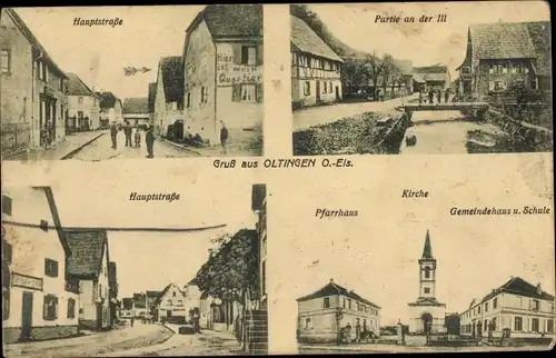 Ak Oltingue Oltingen Elsass Haut Rhin, Hauptstr., An der Ill, Kirche, Pfarrhaus, Gemeindehaus Schule