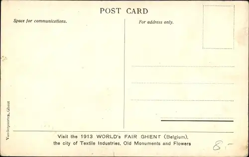 Künstler Ak Gand Gent Ghent Ostflandern, International Universal Exhibition 1913, Weltausstellung