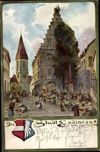 Künstler Litho Biese, C., Endingen am Kaiserstuhl, Marktplatz, Wappen