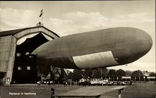 Foto Ak Hamburg, Zeppelin, Luftschiff Parseval, Luftschiffhalle