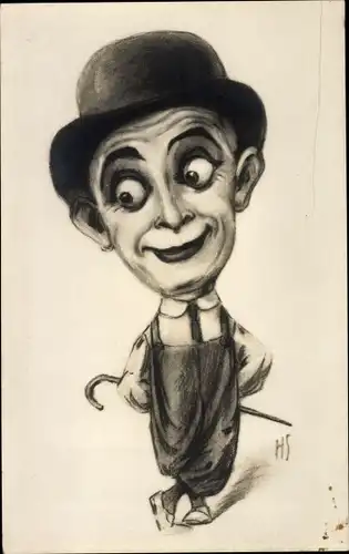 Künstler Ak Karikatur von einem Mann mit Hut