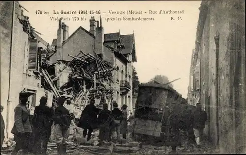 Ak Verdun Meuse, Rue d'Anthouard apres les bombardements, Kriegszerstörungen, I WK