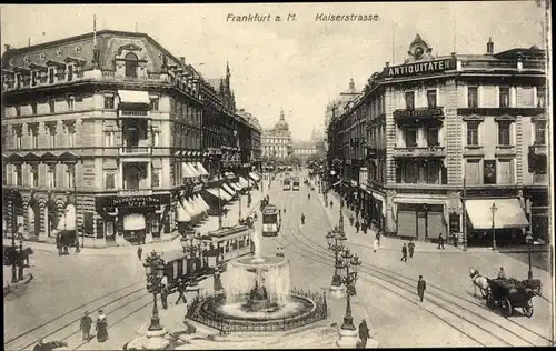 Ak Frankfurt am Main, Kaiserstraße, Straßenbahn, Kutsche, Antiquitäten