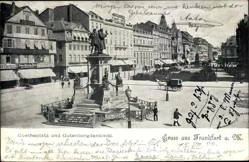 Ak Frankfurt am Main, Goetheplatz und Gutenbergdenkmal