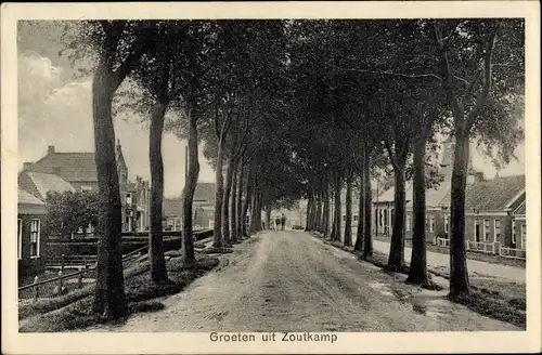Ak Zoutkamp Groningen, Allee, Bäume, Häuser