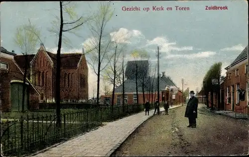 Ak Zuidbroek Groningen, Gezicht op Kerk en Toren